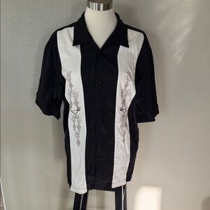 Tiki/Tropical Black and White Casual Button Down Shirt